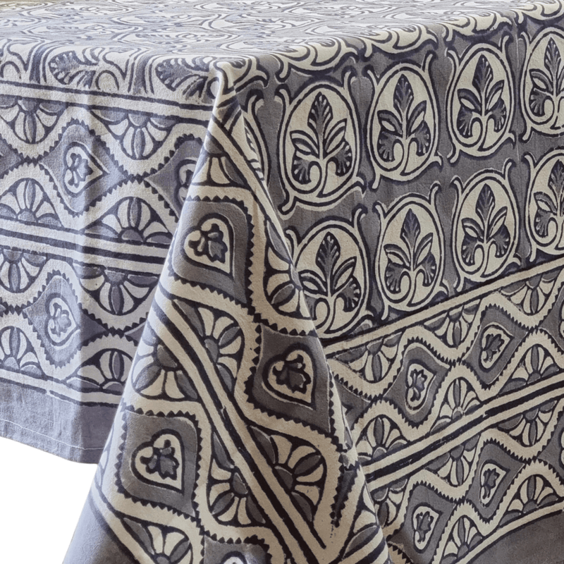 Load image into Gallery viewer, Kolka Lotus Handle Block-Printed Simple Dining Table Tablecloth - Grey-0