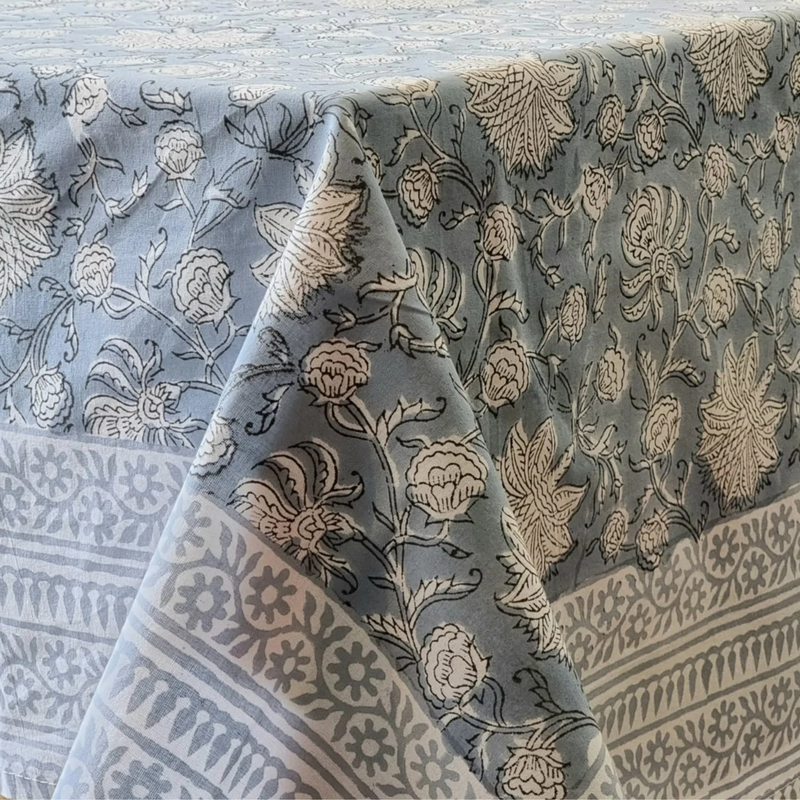 Load image into Gallery viewer, Kolka Poppy Hand Block-Printed and Screen-Printed Textiles Tablecloth - Blue-0