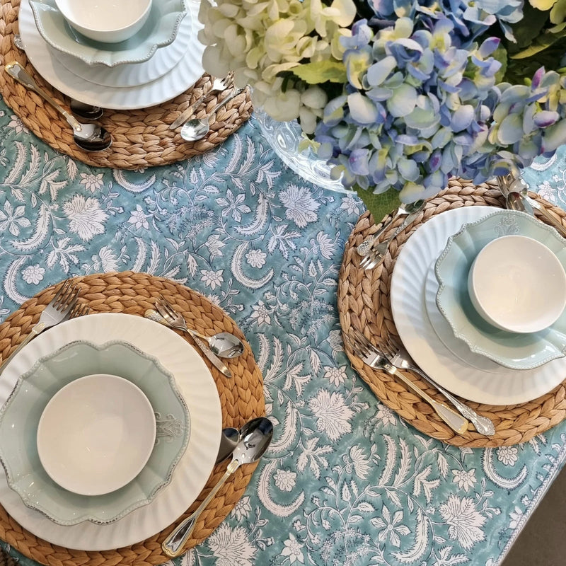 Load image into Gallery viewer, Kolka Poppy Hand Block-Printed and Screen-Printed Textiles Tablecloth - Blue-3