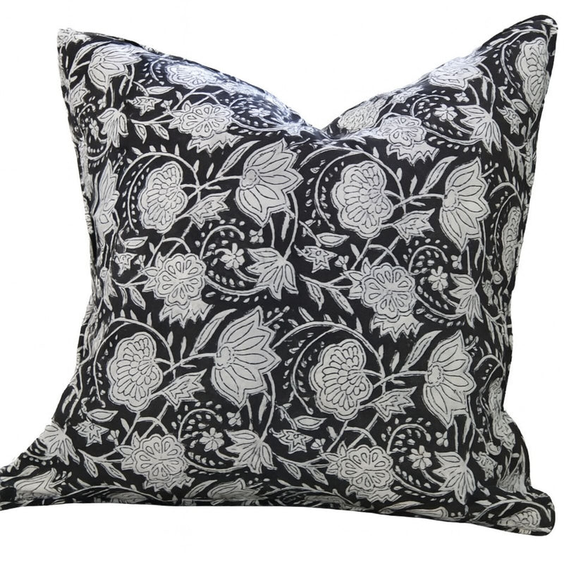 Load image into Gallery viewer, 1x Kolka Black Floral Lounge Decorative Cushion Soft Cotton Cover - Black-0
