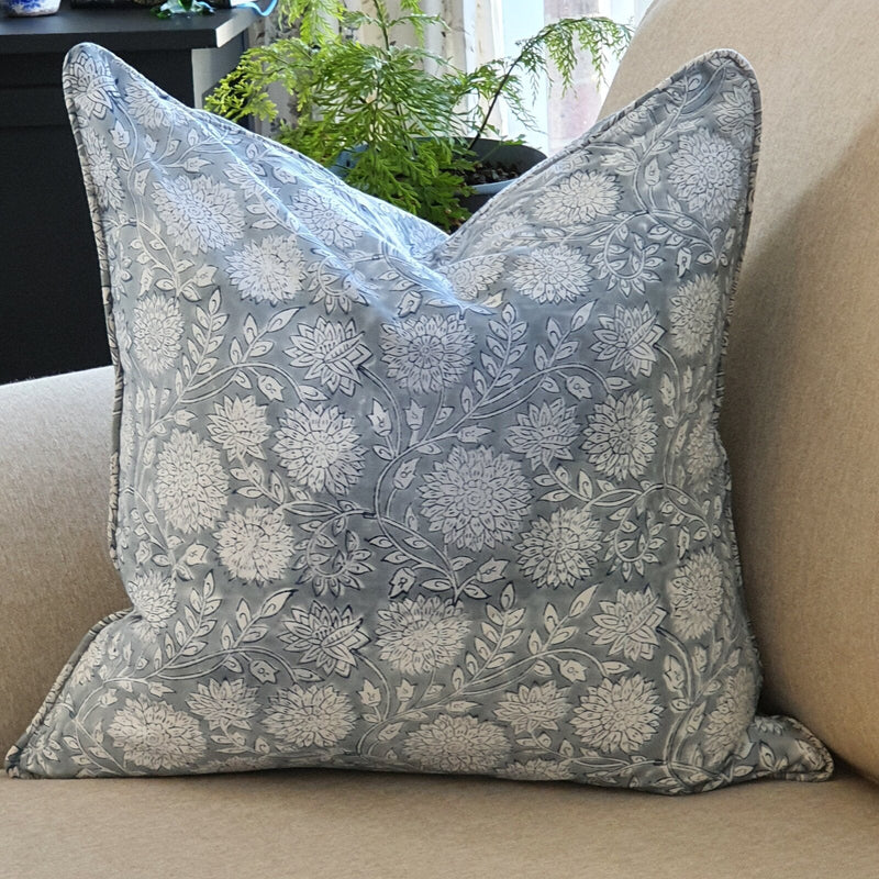 Load image into Gallery viewer, Kolka Pastel Grey Floral Luxurious Soft Cotton Voile Decorative Cushion - Grey-1