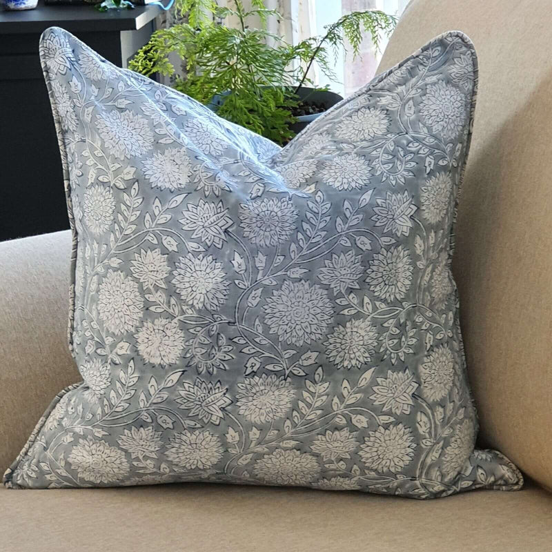 Load image into Gallery viewer, Kolka Pastel Grey Floral Luxurious Soft Cotton Voile Decorative Cushion - Grey-1