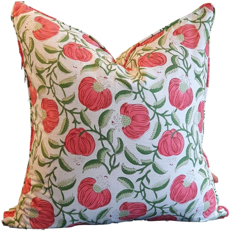 Load image into Gallery viewer, Kolka Pomegranate Soft Cotton Voile Decorative Hand Block-Printed Cushion - Ruby-0