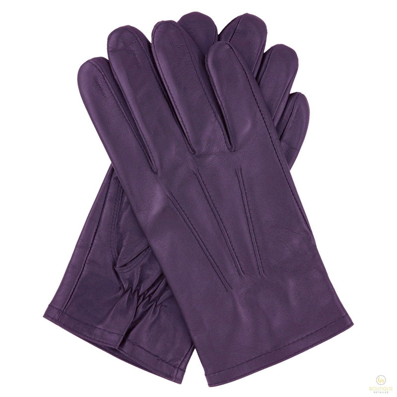 Load image into Gallery viewer, Dents Mens Genuine Full Grain Leather Gloves 3 Point Stitch Fleece Lined Warm Winter - Purple