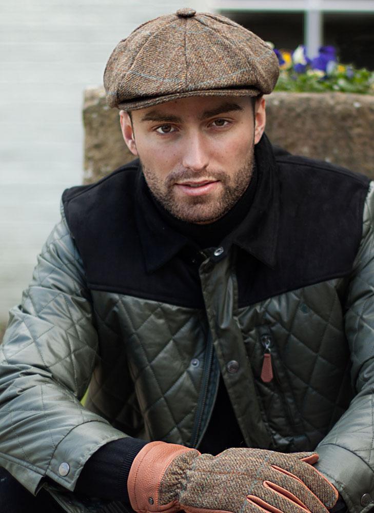Load image into Gallery viewer, Dents Mens Abraham Moon Check Tweed Newsboy Cap - Chestnut-3