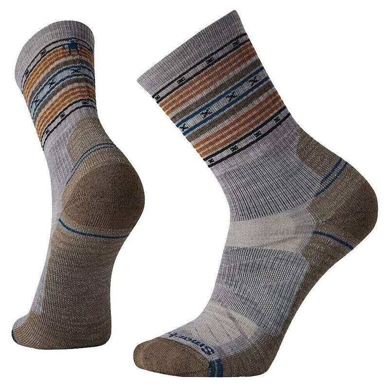 Load image into Gallery viewer, SmartWool Hike Light Cushion Spiked Stripe Crew Socks in Light Gray - Large-0