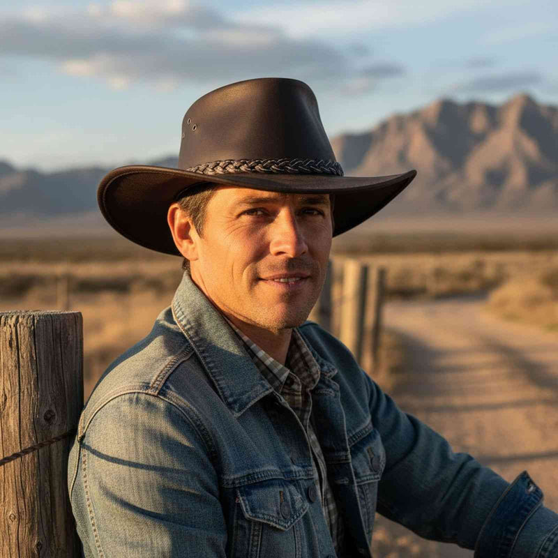 Load image into Gallery viewer, Jacaru 1050 Cattleman Hat – Oiled Leather | Wide Brim