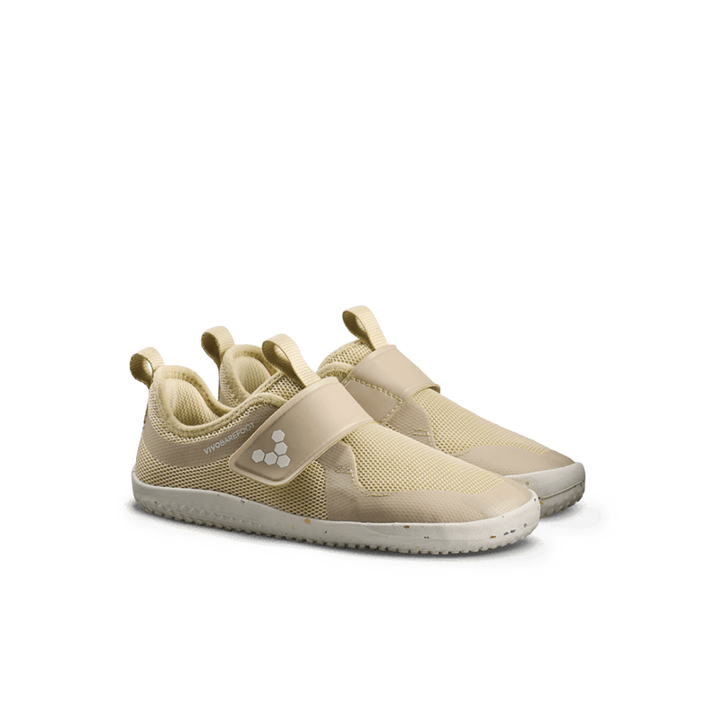 Load image into Gallery viewer, Vivobarefoot Primus Sport IV Kids Barefoot Shoes – Stone in a light beige color, perfect for active children.