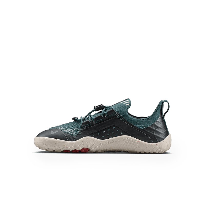 Load image into Gallery viewer, Vivobarefoot Primus Trail Knit FG Juniors – Aurora lightweight barefoot trail shoe in green and black.