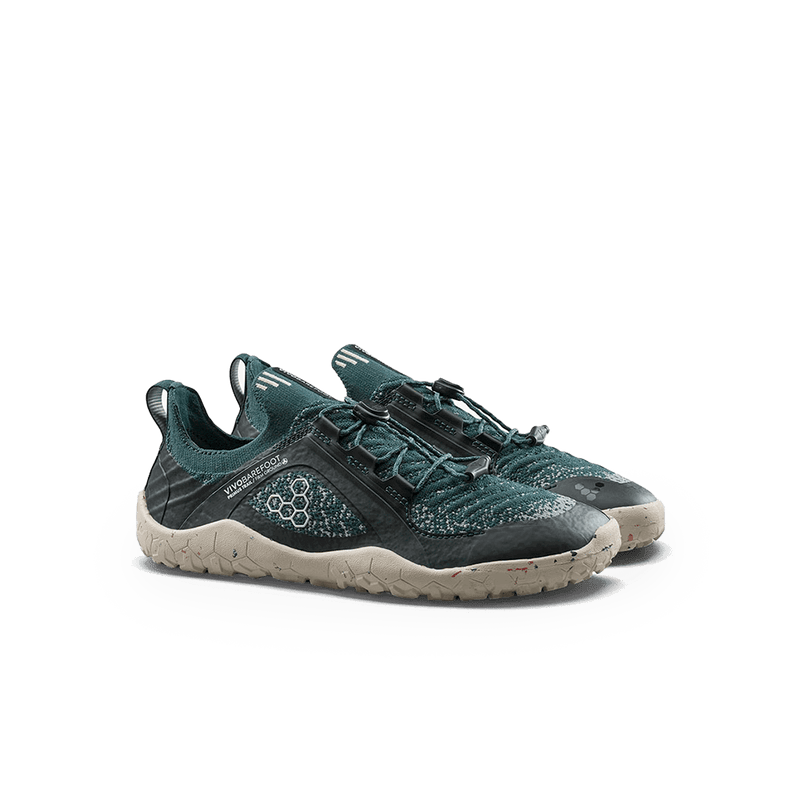 Load image into Gallery viewer, Vivobarefoot Primus Trail Knit FG Juniors – Aurora lightweight trail shoes for kids, featuring a flexible grip sole and vegan knit.