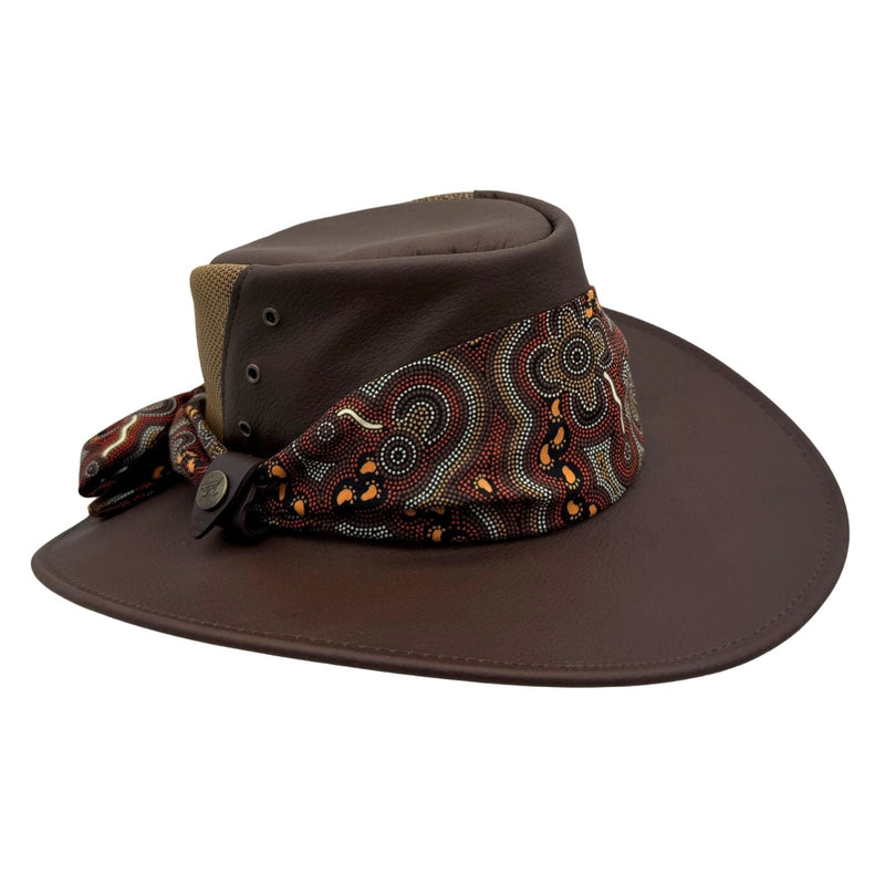 Load image into Gallery viewer, Jacaru 1152 Kangaroo Ladies Breeze Hat – Mesh Crown & Aboriginal Scarf | Made in Australia