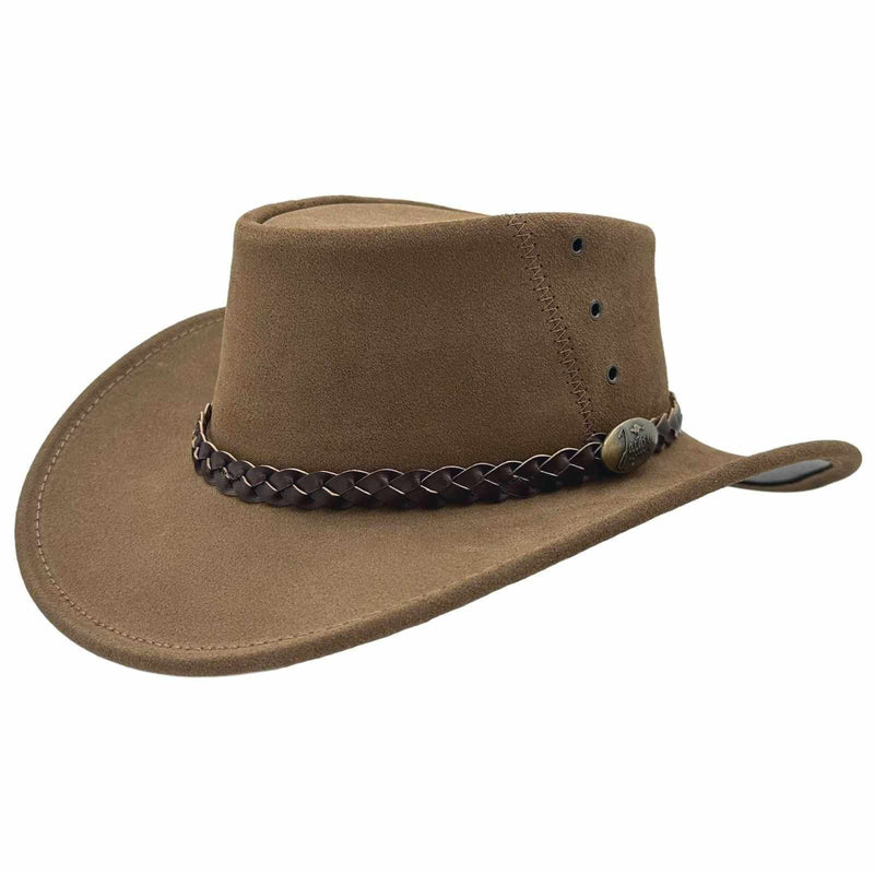 Load image into Gallery viewer, Jacaru 1154 Kookaburra Hat – Suede Leather | Brown & Cream