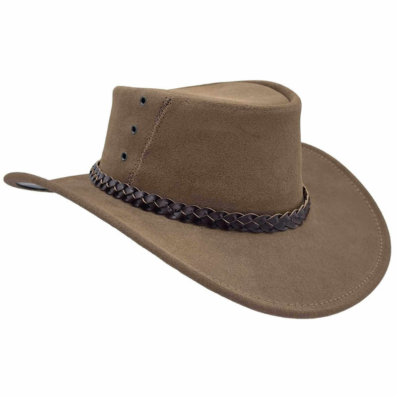 Load image into Gallery viewer, Jacaru 1154 Kookaburra Hat – Suede Leather | Brown & Cream