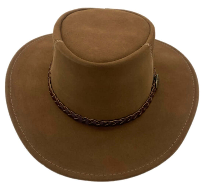 Load image into Gallery viewer, Jacaru 1154 Kookaburra Hat – Suede Leather | Brown & Cream