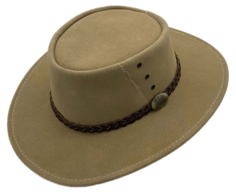 Load image into Gallery viewer, Jacaru 1154 Kookaburra Hat – Suede Leather | Brown & Cream