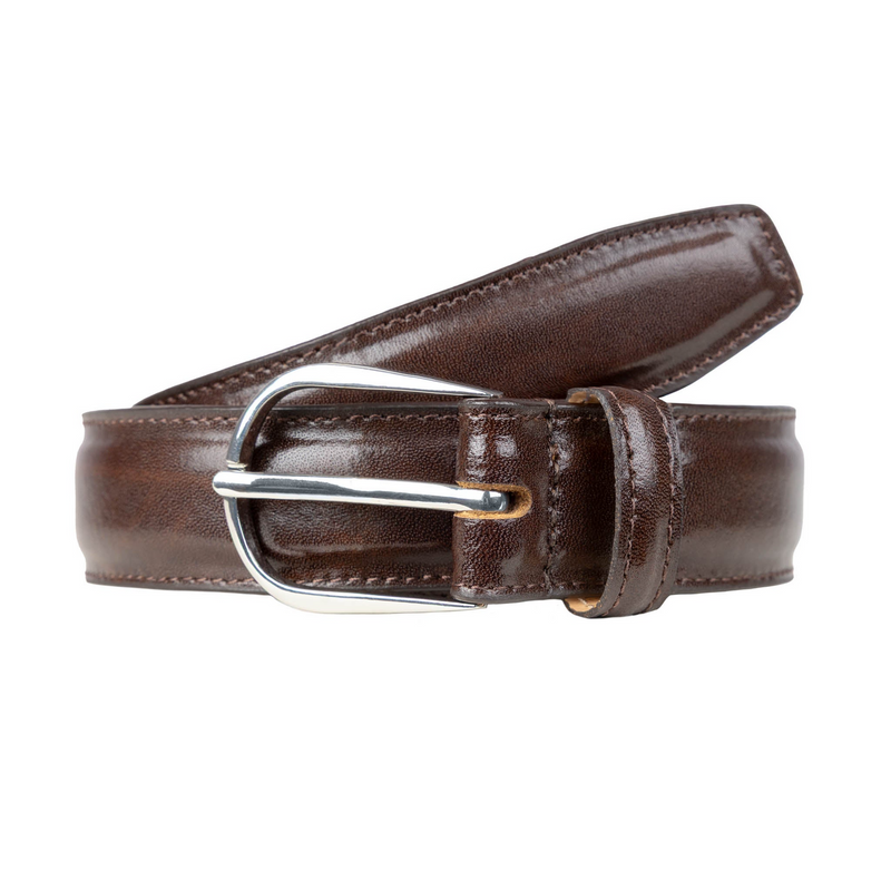 Load image into Gallery viewer, Dents Mens Heritage Lined Leather Belt with Shiny Silver Buckle and Stitched Edge in Brown-1