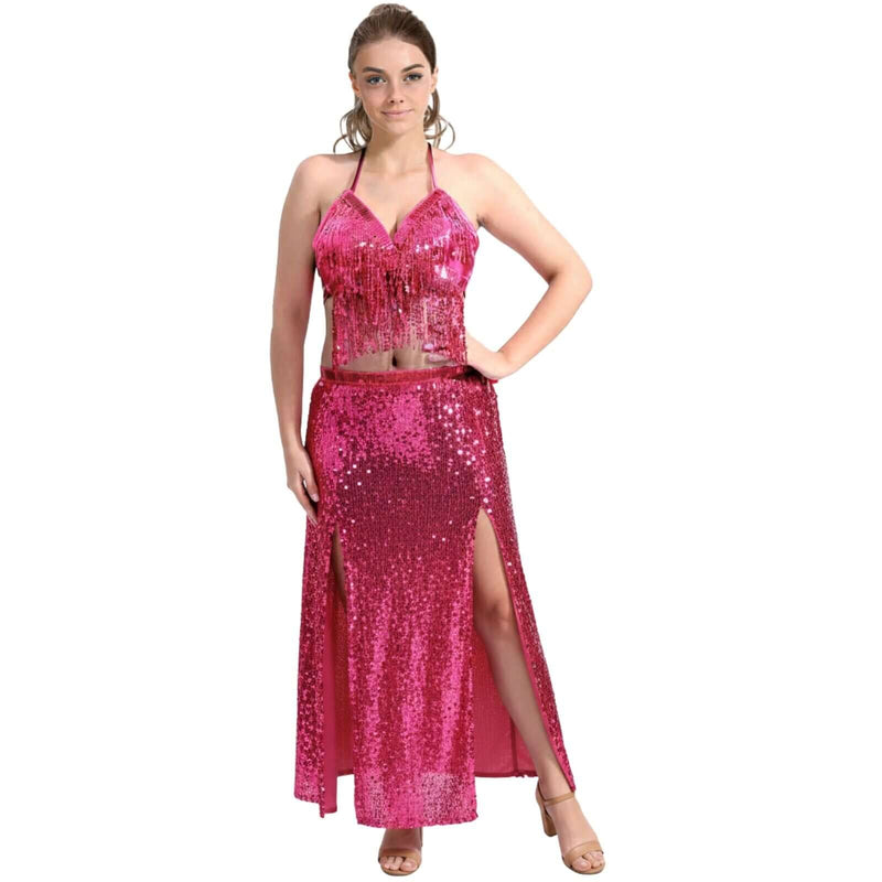 Load image into Gallery viewer, Adult Sequin Fringe Top in Hot Pink-2