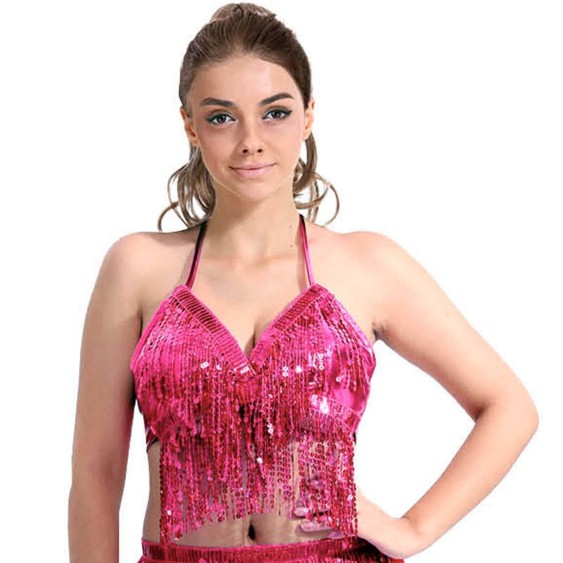 Load image into Gallery viewer, Adult Sequin Fringe Top in Hot Pink-1