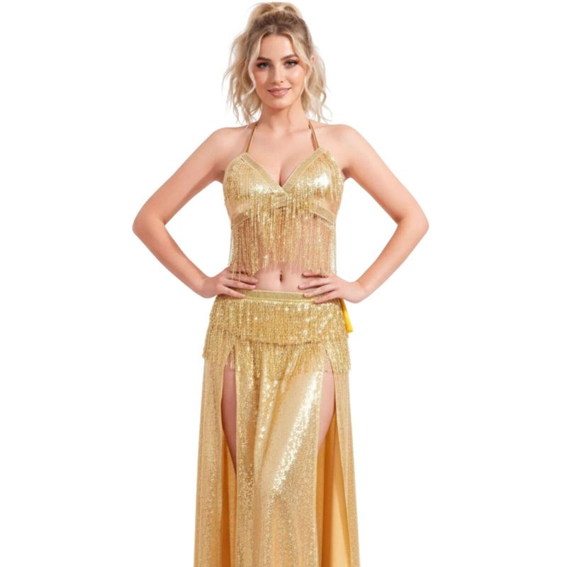 Load image into Gallery viewer, Adult Sequin Fringe Top in Gold/Yellow-2