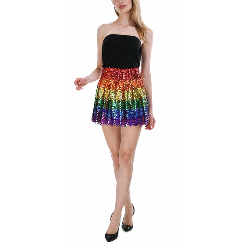 Load image into Gallery viewer, Ladies Sequin Fringe Tassel Skirt Adult Costume Dance Party Dress Up - Rainbow-0