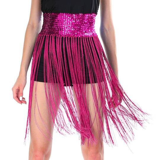 Load image into Gallery viewer, Sequin Belt w/Fringe Skirt Belly Dance Dancer Costume Party - Hot Pink-1