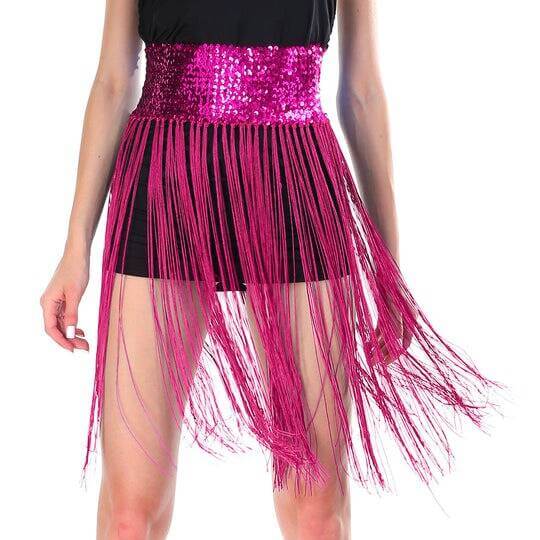 Load image into Gallery viewer, Sequin Belt w/Fringe Skirt Belly Dance Dancer Costume Party - Hot Pink-1