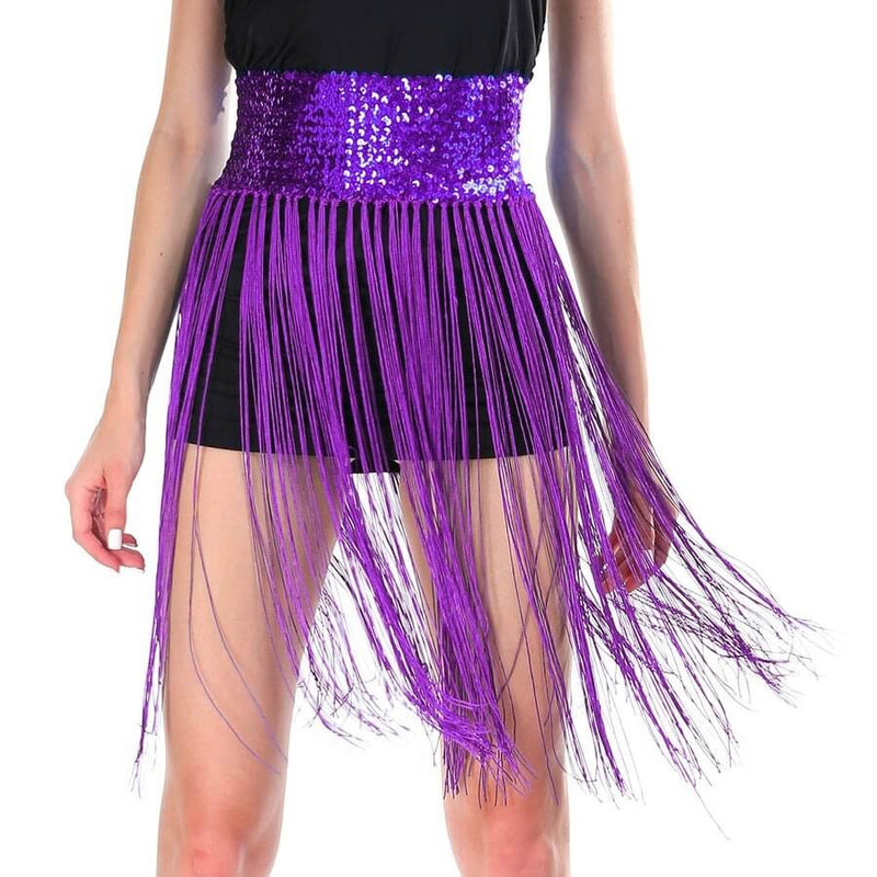 Load image into Gallery viewer, Sequin Belt w/ Fringe Skirt Belly Dance Dancer Costume Party Womens - Purple-1