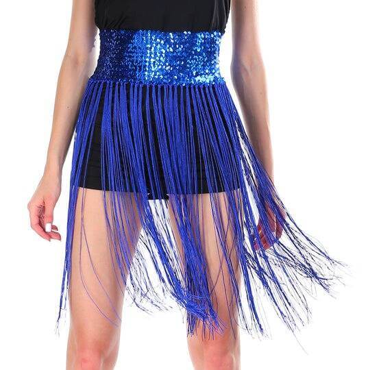 Load image into Gallery viewer, Sequin Belt w/Fringe Skirt Belly Dance Dancer Costume Party - Blue-1