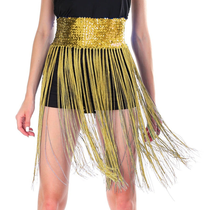 Load image into Gallery viewer, Sequin Belt w/Fringe Skirt Belly Dance Dancer Costume Party - Gold/Yellow-0