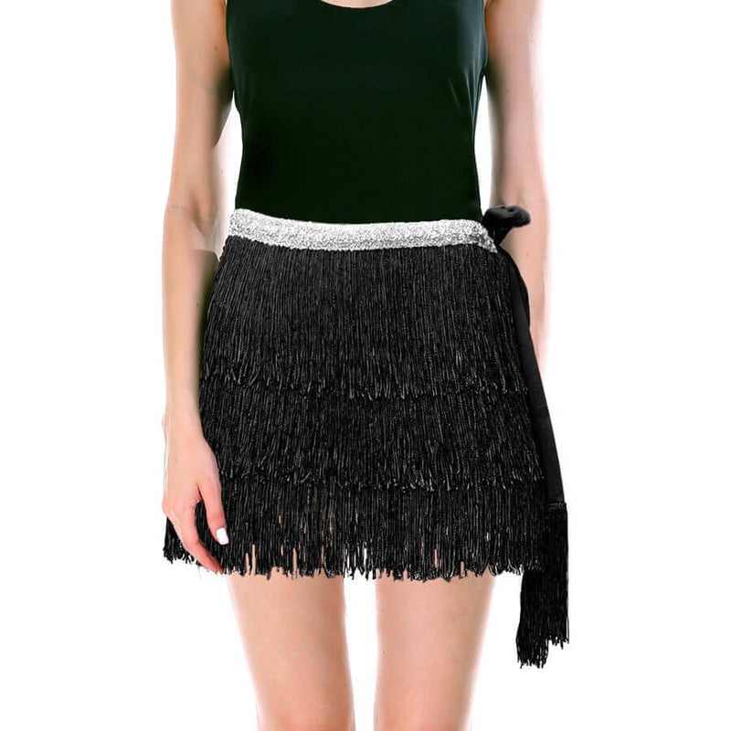 Load image into Gallery viewer, Adult Fringe Skirt Womens Dancing Party Costume in Black-1