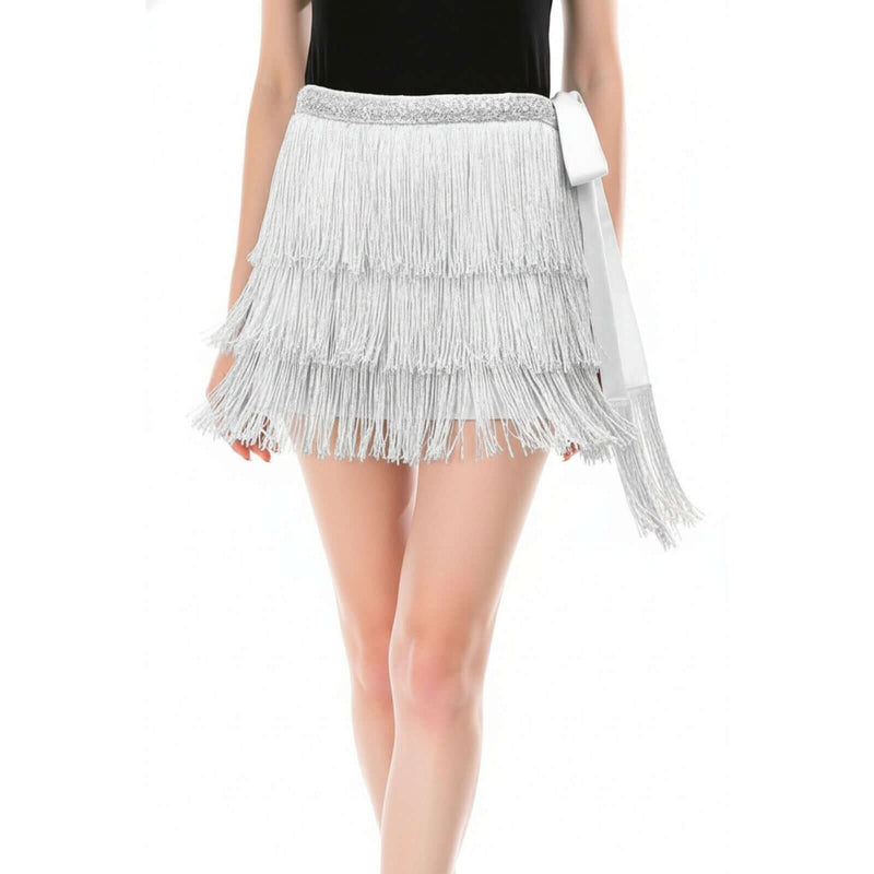 Load image into Gallery viewer, Adult Fringe Skirt Tassel Womens Dance Costume Party in Silver-1
