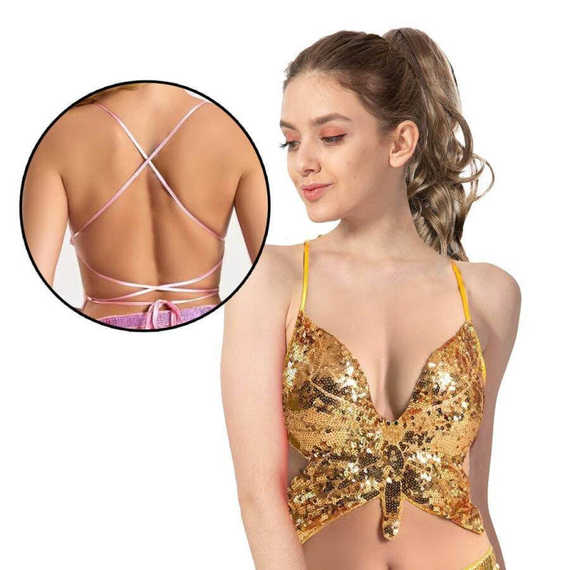 Load image into Gallery viewer, Adult Sequin Butterfly Top w Ribbon Ties Costume Party in Gold/Yellow-2