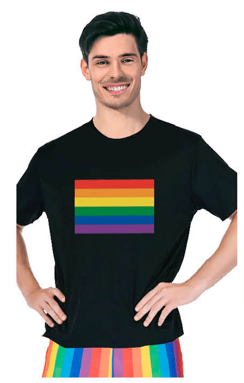Load image into Gallery viewer, Adult Rainbow Flag T Shirt Top Tee Gay Pride LGBTQ - Black - One Size-0