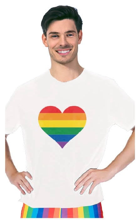 Load image into Gallery viewer, Adult Rainbow Flag T Shirt Top Tee Gay Pride LGBTQ Love Heart - White - One Size-0