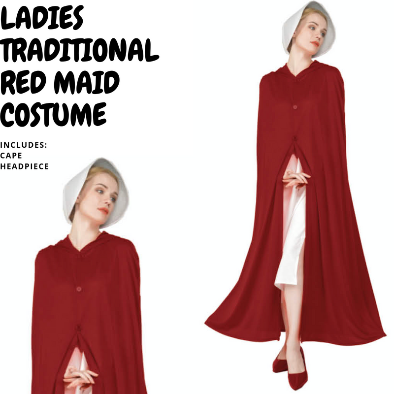 Load image into Gallery viewer, Womens Traditional Red Maid Costume Colonial Olden Days Dress Party Cape-2