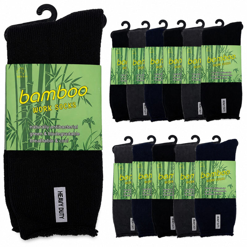 Load image into Gallery viewer, 12 Pairs Bamboo Rich Mens Work Socks Thick Cushion Anti Odour - Assorted-1