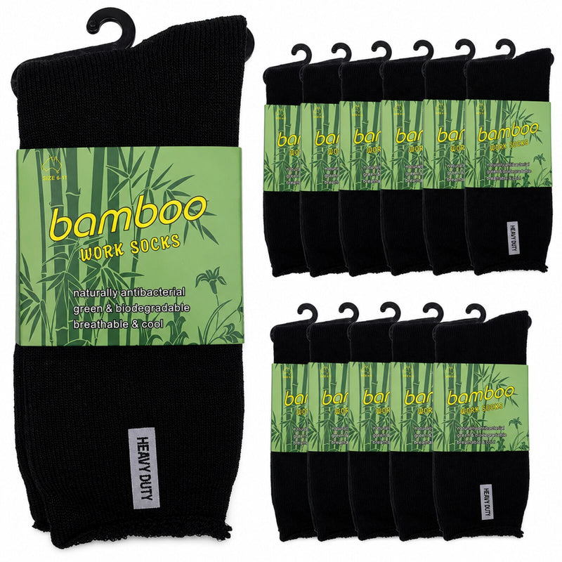 Load image into Gallery viewer, 12 Pairs Bamboo Rich Mens Work Socks Thick Cushion Anti Odour - Black-1