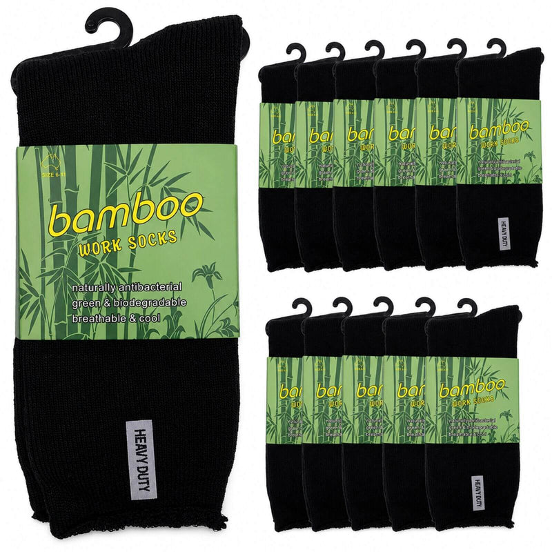 Load image into Gallery viewer, 12 Pairs Bamboo Rich Mens Work Socks Thick Cushion Anti Odour - Black-0