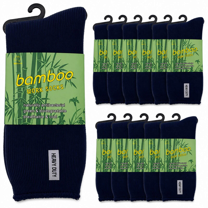 Load image into Gallery viewer, 12 Pairs Bamboo Rich Mens Work Socks Thick Cushion Anti Odour - Navy Blue-1