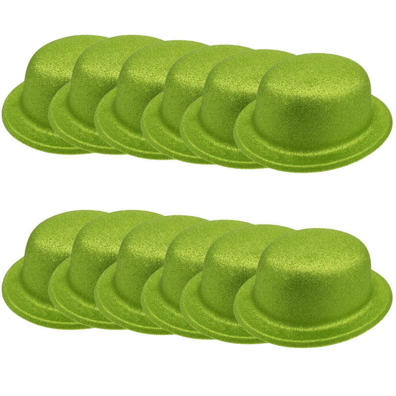 Load image into Gallery viewer, 12x GLITTER BOWLER HAT Fancy Party Plastic Costume Cap Fun Dress Up Sparkle BULK - Lime Green-1