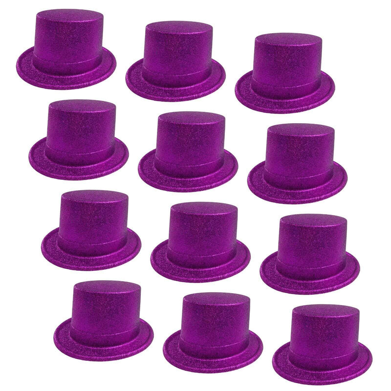 Load image into Gallery viewer, 12x GLITTER TOP HAT Fancy Party Plastic Costume Tall Cap Fun Dress Up BULK - Purple-1