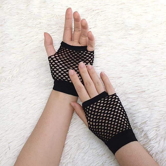 Load image into Gallery viewer, 12 Pair Fishnet Gloves Fingerless Wrist Length 70s 80s Costume Party - Black-2