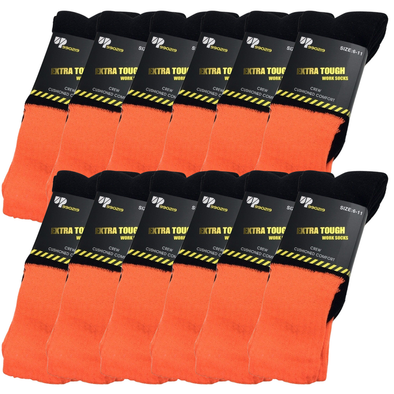 Load image into Gallery viewer, 12x Pairs HI VIS SOCKS Workwear Work Safety Tradie High Visibility Fluro - Orange-3