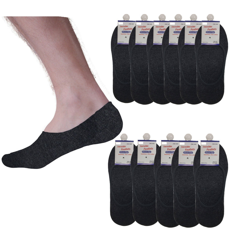 Load image into Gallery viewer, 12x NO SHOW COTTON SOCKS Non Slip Heel Grip Low Cut Invisible Footlet Seamless - Charcoal-0