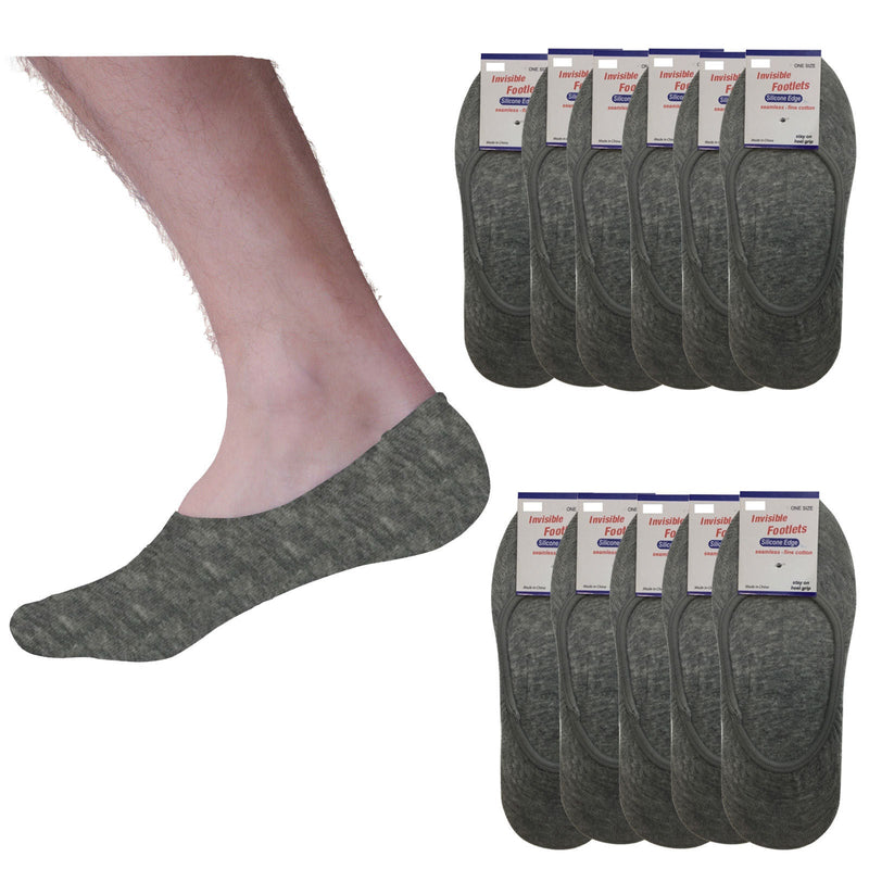 Load image into Gallery viewer, 12x NO SHOW COTTON SOCKS Non Slip Heel Grip Low Cut Invisible Footlet Seamless - Grey-0