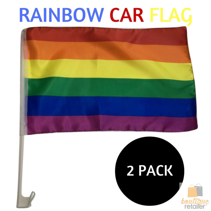 Load image into Gallery viewer, 2x RAINBOW CAR FLAG with Window Clip Flags Australia Day 30cm x 45cm Gay Pride-1