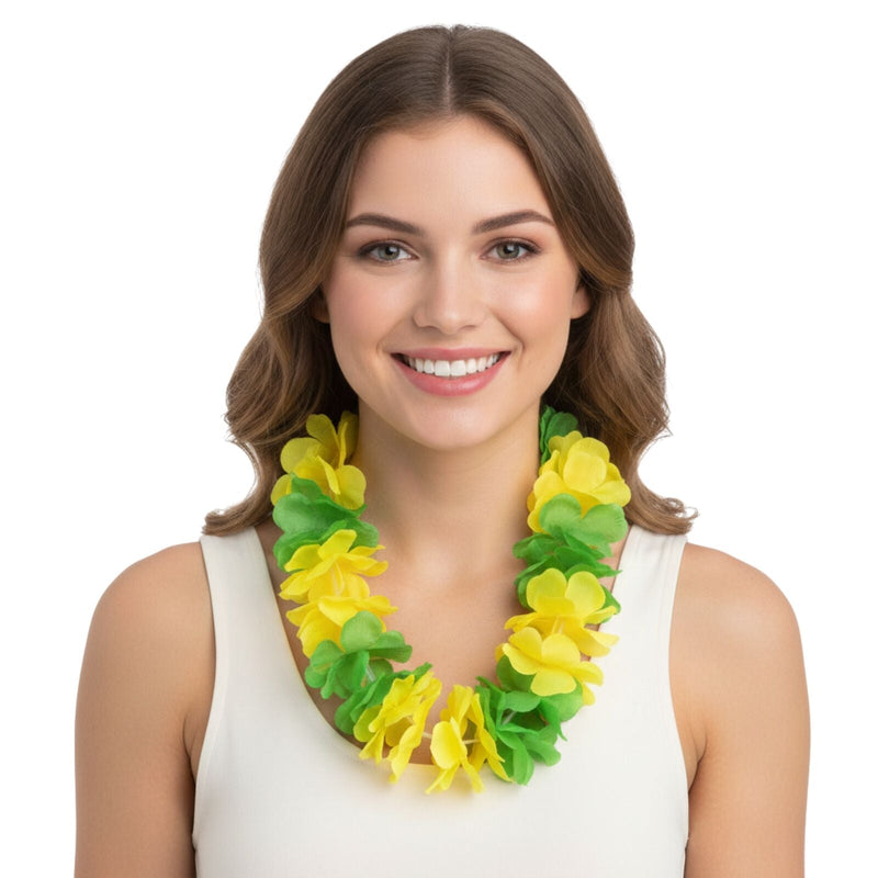 Load image into Gallery viewer, Green & Yellow Hawaiian Lei – Two-Tone Floral Necklace for Luau & Summer Parties Australia Day-2