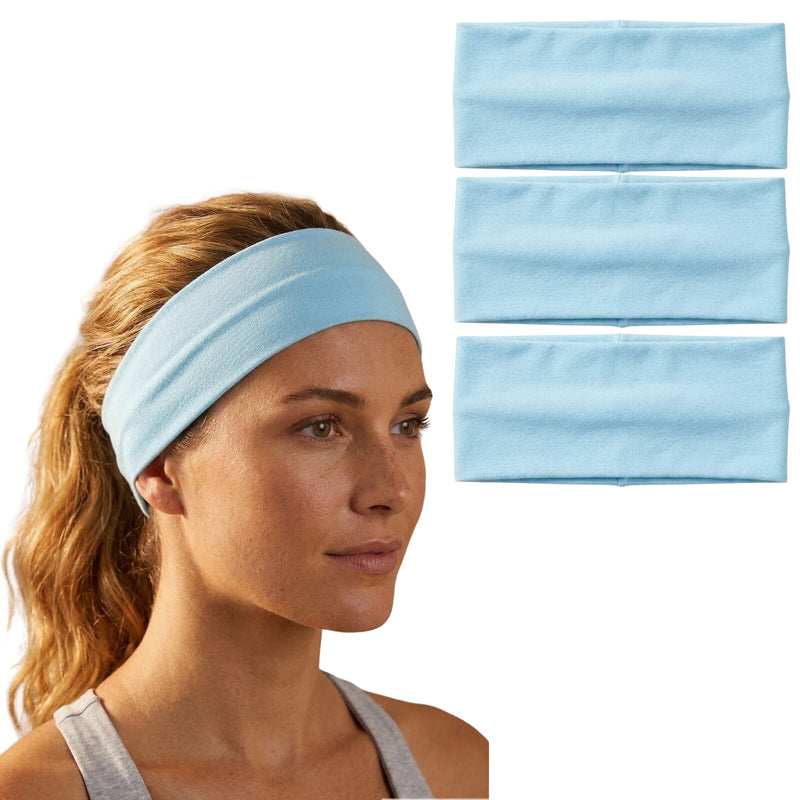 Load image into Gallery viewer, 3pc Set Plain Headband Elastic Stretch Sports Yoga Hair Band Unisex - Sky Blue-0