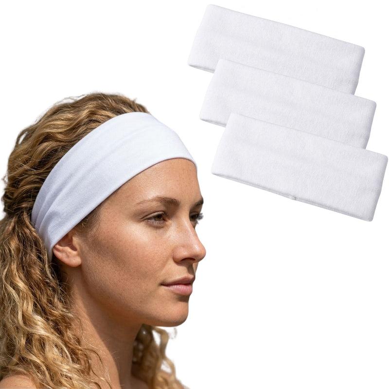 Load image into Gallery viewer, 3pc Set Plain Headband Elastic Stretch Sports Yoga Hair Band Unisex - White-0