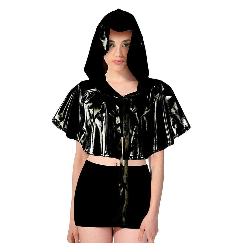 Load image into Gallery viewer, Adult Iridescent Metallic Mini Hooded Cape Halloween Costume - Black-0